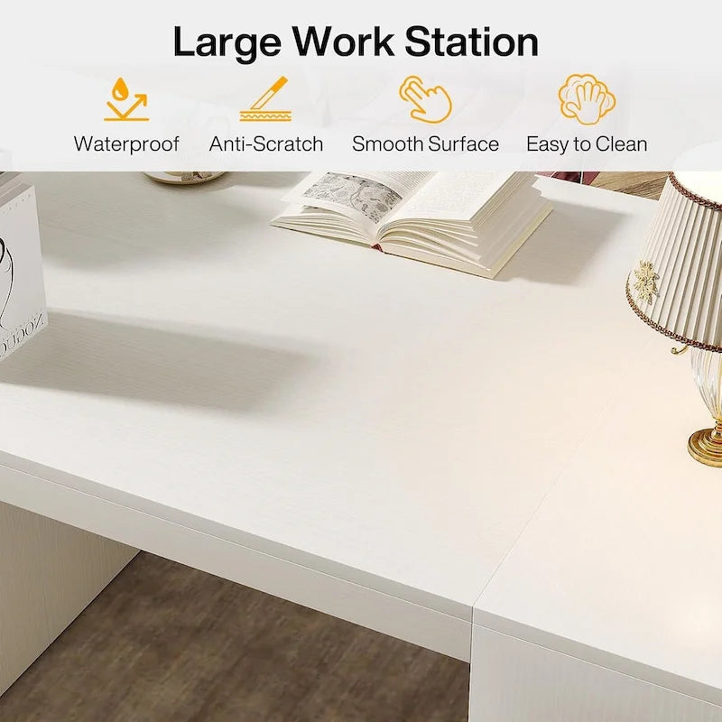 62-Zoll-Computer-Chefschreibtisch, großer Büroschreibtisch mit Regalböden und Schreibfläche