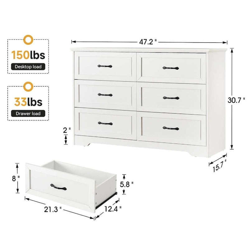 Kommode mit 6 Schubladen und großem Fassungsvermögen, Schrank für das Schlafzimmer